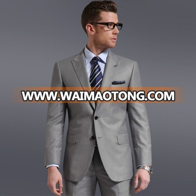 100% wool light grey color two buttons Peak lapel Men's business suit