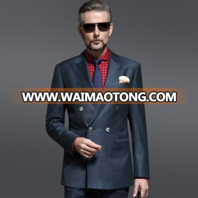 Super 130's 100%wool Peak Lapel blue double breast half-canvas blazer 2018 Men's new style business jacket