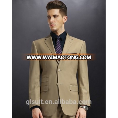 2015 new style 70% wool Notch Lapel two buttons Khaki Korean suit for men