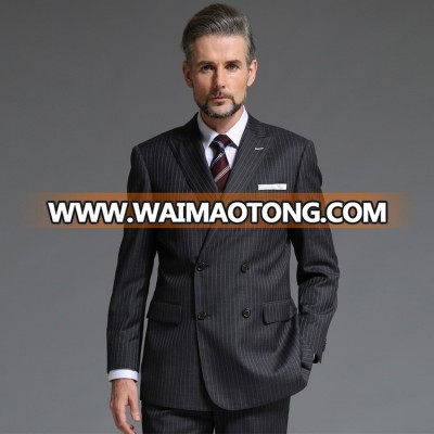 100% wool Double breast buttons Peak lapel Dark grey stripes suit Men's business suit