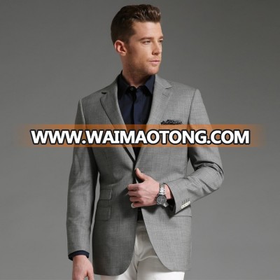 2018 Men's new style business Jacket 100% wool Notch Lapel two buttons grey fused blazer