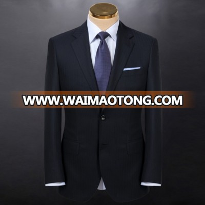 New style men slim fit suit 70% wool two buttons Notch Lapel navy stripes business suit